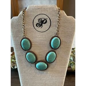 PLUNDER DESIGN - Antique Gold & Large 1 1/2" Turquoise Stone Necklace - NEW